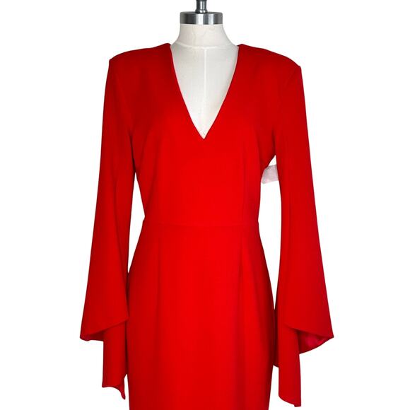 Alexia Admor Ocean Flare Split Sleeve Midi Sheath Dress V-Neck Red - Picture 4 of 11